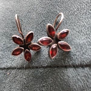 Red stone 925 silver flower earrings